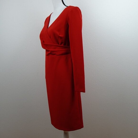 Ralph Lauren Red Cocktail Dress Women’s Size 2 Long Sleeve Surplice Lined - Picture 4 of 11